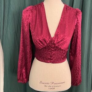 Magenta Pink Red Leopard Print Satin Blouse